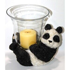 Panda Bear Resin Large Figurine Candle Holder Votive Hurricane 10"x10 Home Decor